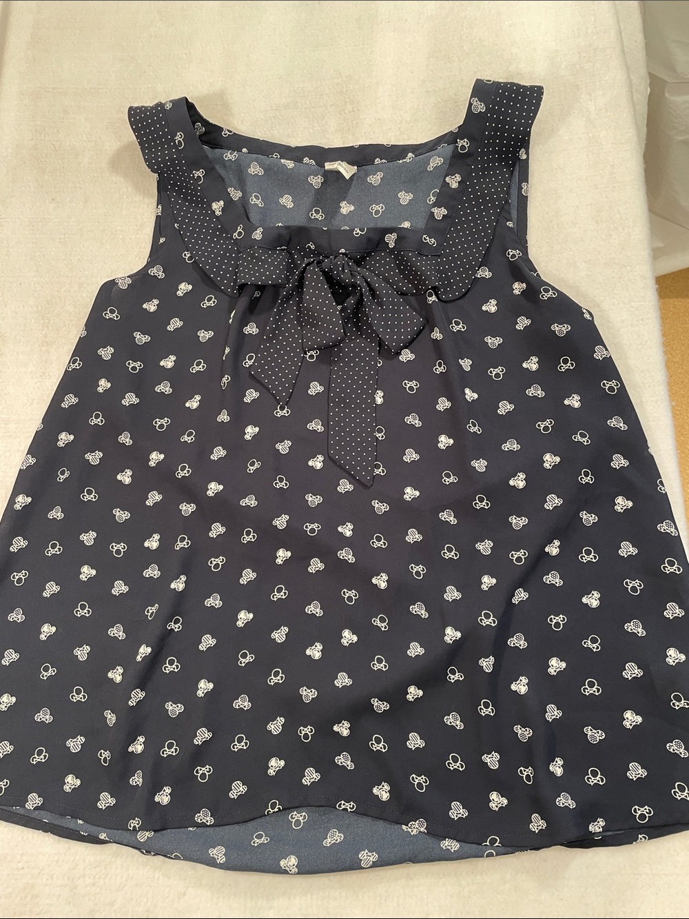 Disney Navy Sleeveless Bow-Accent Polka Dot & Minnie Print Blouse